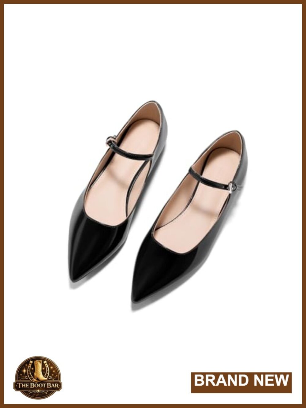 Womens Mary Jane Flats Closed Pointed Toe Ballet Flats Work Shoes Faux Leather